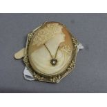 White metal Cameo brooch with diamond set necklace to Cameo