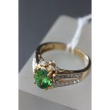 14ct Yellow gold tourmaline and diamond cluster ring