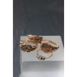 Three vintage gents 9ct rose gold rings and an 18ct gold & diamond ladies engagement ring