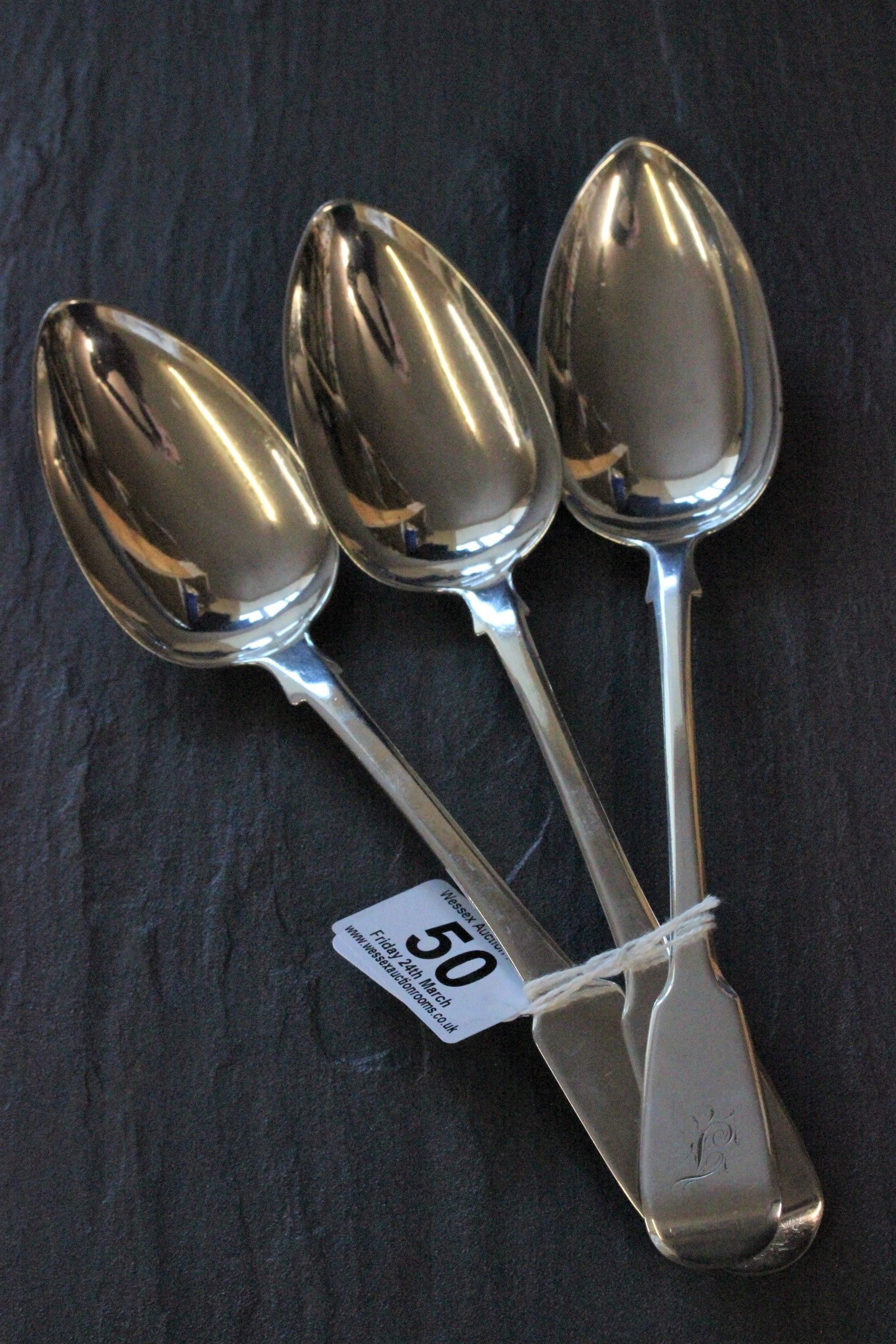 Pair of Georgian Silver Serving Spoons, London 1814 plus another Georgian Silver Serving Spoon,