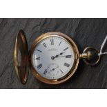 Gold plated Waltham half hunter pocket watch. 15 jewel movement, serial number 9697421. Model