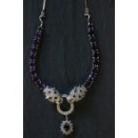 Silver CZ and Amethyst Cartier style pendant necklace in the form of two panthers