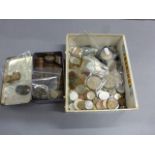 Box of mixed World & U.K coins, including silver, tokens etc