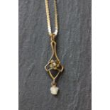 14k Gold necklace with Art Nouveau drop