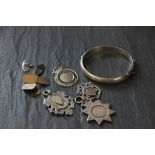 Mixed silver fobs, bangle & cufflinks