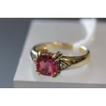 Ladies 9 carat gold and pink stone ring