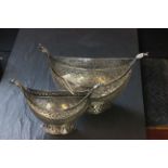 Two Indian silver bowls with engraved and pierced decoration in a boat shaped design