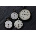 Four vintage silver pocket watches to include a Centre Seconds Chronograph example