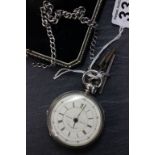 Silver centre seconds chronograph with hallmarked silver pocket watch chain and keys