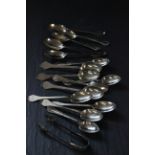 A set of 9 silver trefid spoons, Sheffield 1937, along with a matched set of silver plated teaspoons