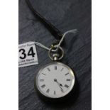 Hallmarked silver pocket watch with WW1 type hanger