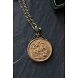 Mounted 1904 full Sovereign coin on 9ct gold chain