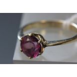 9 carat gold and pink stone ring