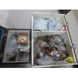 Two boxes of mixed World & UK coins to include silver plus various World banknotes