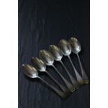 Set of six engraved silver teaspoons, Sheffield, Henry Wigfull, 1905