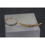 Vintage 15ct gold brooch with half moon design plus an 18ct gold ring