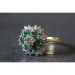 18ct Yellow gold emerald and diamond cluster ring 1.5ct's approx