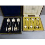 A cased set of silver coffee spoons, Sheffield 1922, cased, along with part set of silver apostle