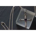 Silver and Amethyst cross pendant on silver chain
