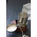 A silver plated stirrup cup, in original leather case by Asprey & Co