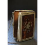 A silver and tortoiseshell purse, with inlaid decoration of basket of flowers, Birmingham 1938 ,