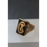 Gents 9ct rose gold signet ring with enamel