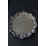 Hallmarked silver 3 footed tray with scallop design to the border, engraved with interesting WW1