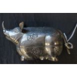 Silver (tested) Box in the form of an Oriental Mythical Pig with a Horn