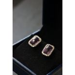 Pair of 18ct yellow gold amethyst and diamond cluster earrings of 3.3ct's