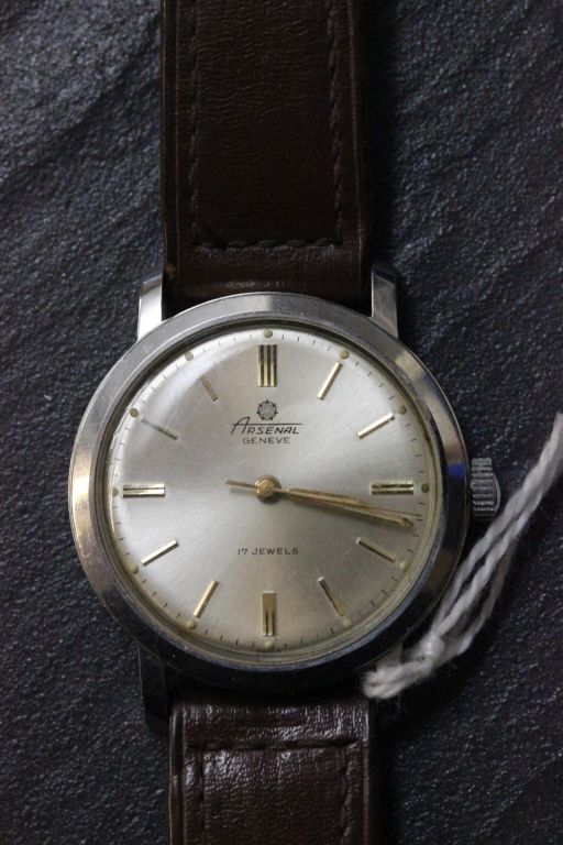 Vintage gents stainless steel Arsenal Geneve 17 jewel wrist watch