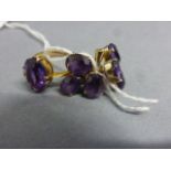 Ladies 9ct gold & amethyst ring with a pair of amethyst & gold earrings