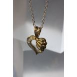 14ct Yellow gold heart shaped diamond set pendant necklace