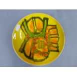 Poole Pottery Delphis dish by Carol Cutler in yellow ground, shape 3, signed CC to base