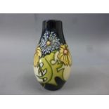 Moorcroft Pottery Daisy May pattern vase, 2008, with original price tag to base, 13.5cm, with box