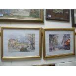 Pair of Julian Porisse gilt framed scenic print views of old Paris