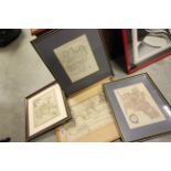 Four Framed and Glazed Antique Map Engravings - Huntingdonshire, Faringdon Ward, Scotland and