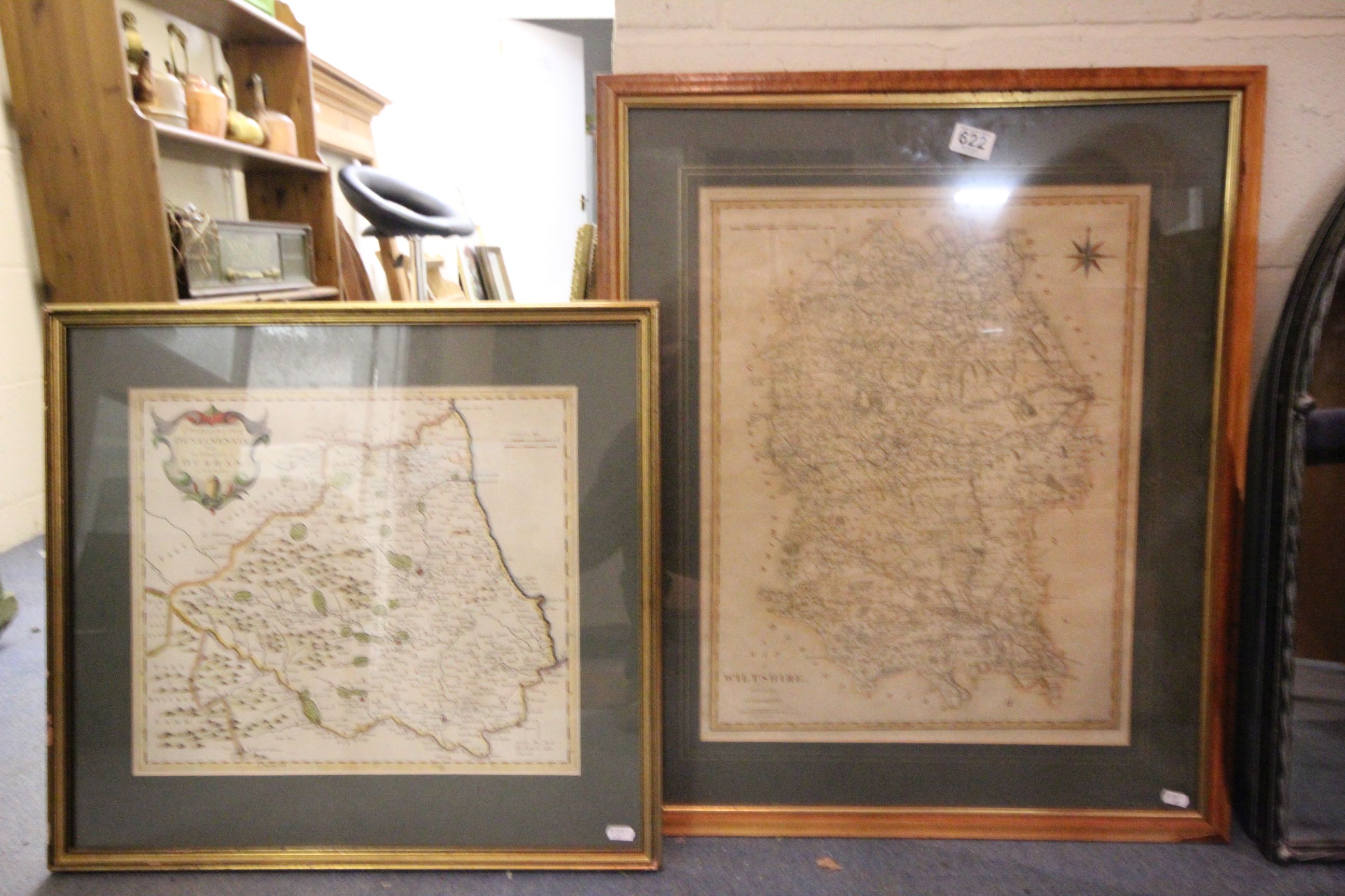 Robert Morden gilt framed 18C hand coloured county map of Durham