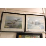 Pair of vintage aviation prints of a Hurricane & Spitfire's