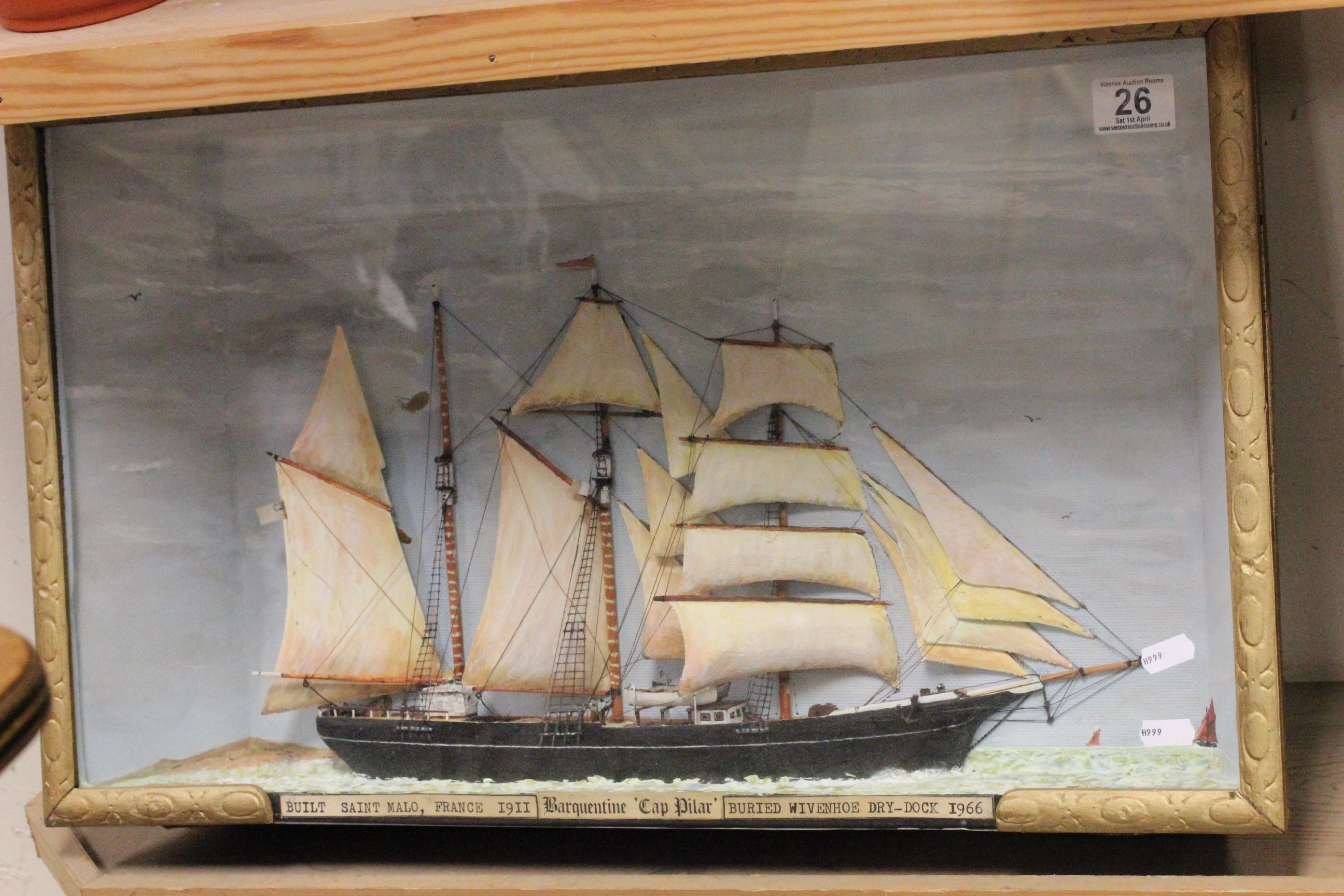 Cased Diorama of a ship, Barquentine 'Cap Pilar'