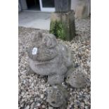 Reconstituted Stone Frog Planter and Two Frogs