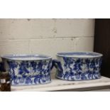 Pair of Chinese style blue & white ceramic foot baths