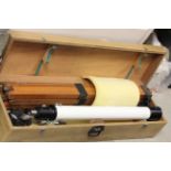 Wooden cased telescope with tripod etc