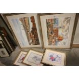 Two Large Framed and Glazed Prints of Florence plus Three Floral Prints