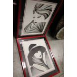 Two Red Framed Contemporary Portrait Prints