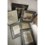 a group of framed hand coloured maps of various counties and two coloured engravings