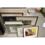 A collection of (mostly) framed prints, engravings and watercolours (10 items)