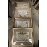 Four Framed and Glazed County Maps - Kent, Cheshire, Isle of Man and Suffolk
