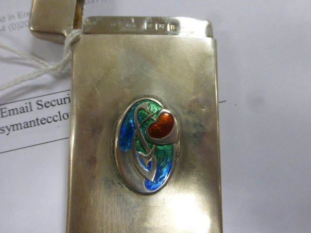 A silver and enamel card case, of rectangular form, with oval Art Nouveau motif, Birmingham 1912, - Image 2 of 4