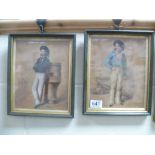 Pair of oil painting portraits of 18C English mariners