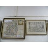 Antique Robert Morden Hand Coloured Map of Shropshire together with an Antique H Moll Black and